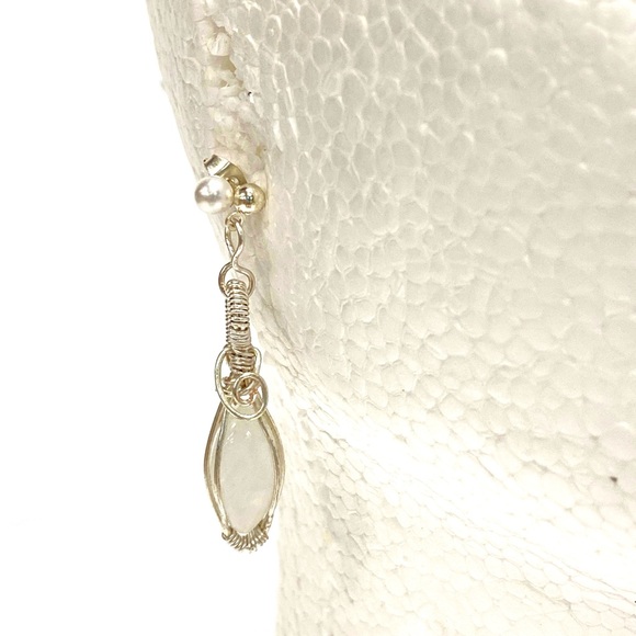 HANDMADE Elegant Genuine Moonstone Hand Wrapped Dangle Earrings, Gift for Her - Picture 7 of 8